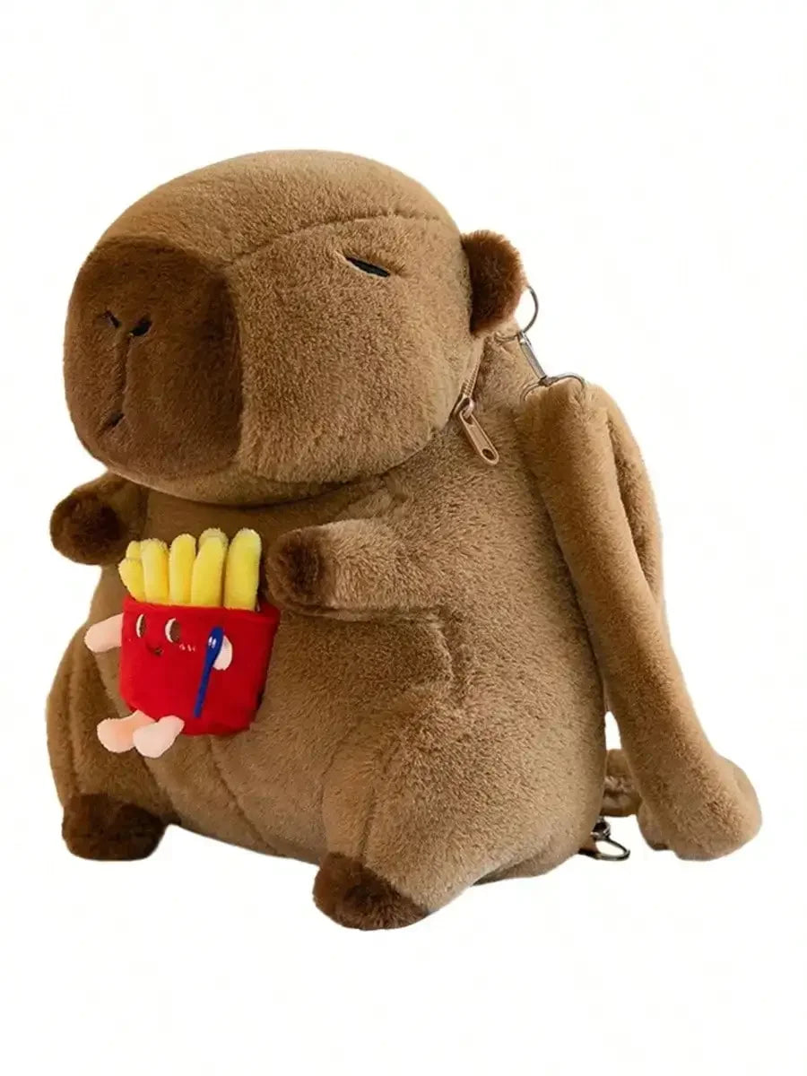 Cute Capybara Plush Backpack – Cartoon Capybara Shoulder Bag for Kids, Soft Fur School Bag Gift