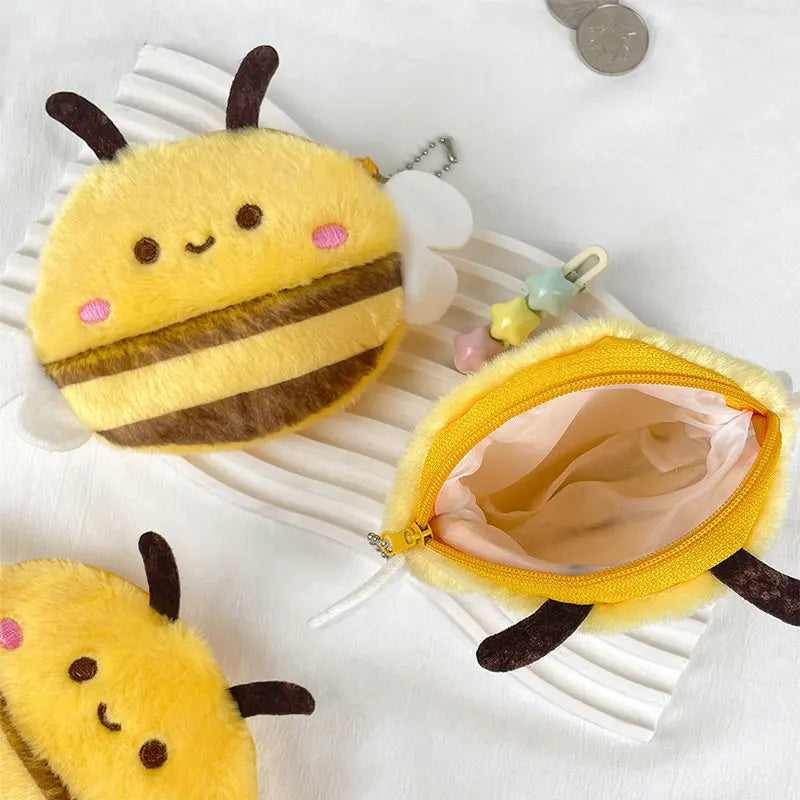 Cute Bee Plush Coin Purses Cartoon Animal Doll Bee Money Bag Pendant Fashion Storage Small Bag Office Storage