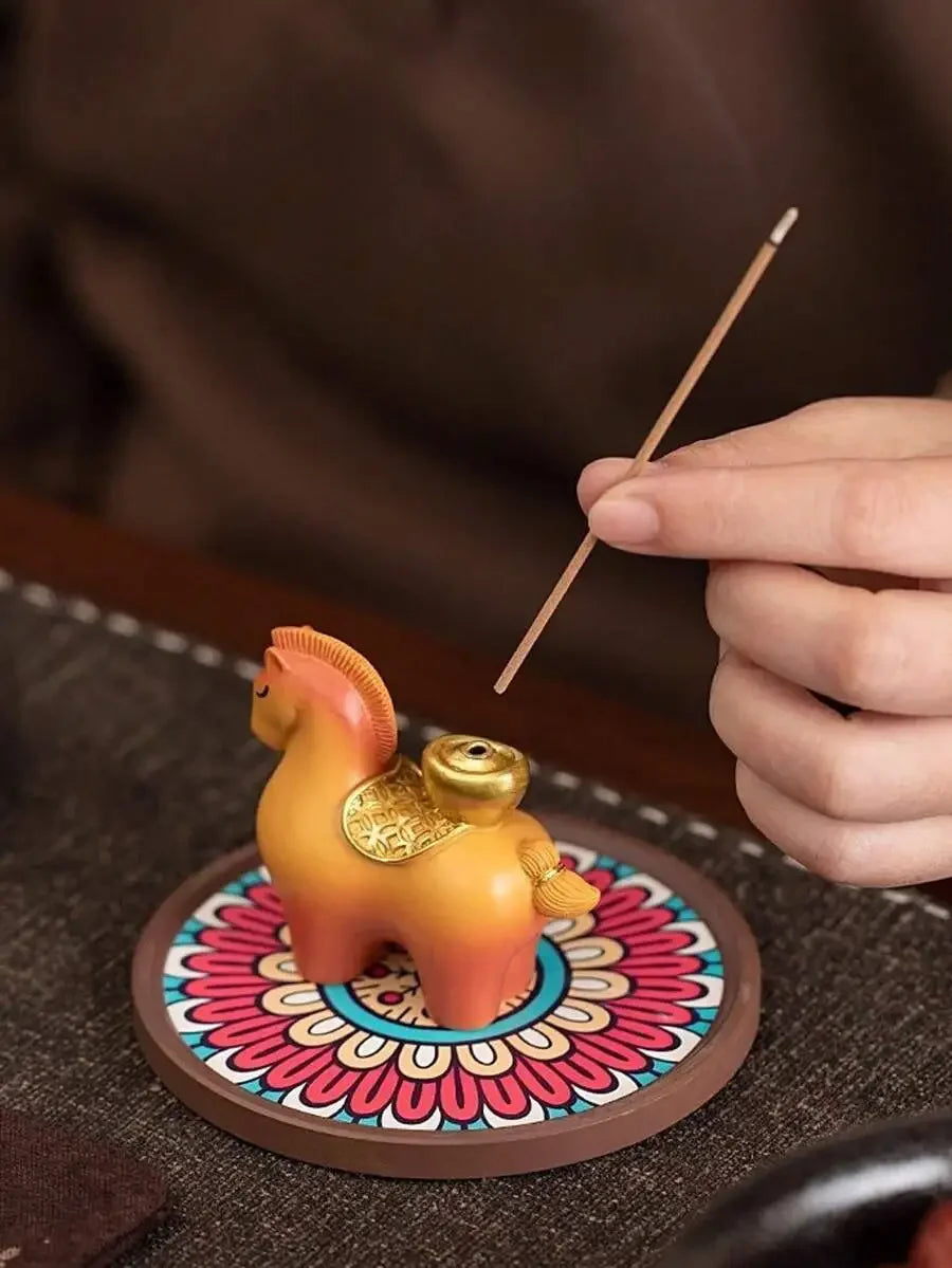 Handcrafted Horse Incense Holder - Traditional Design Aromatherapy Burner, Zen Desk Decor For Meditation, Unique Oriental Gift