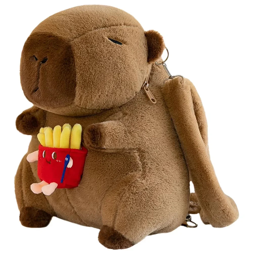 Cute Capybara Plush Backpack – Cartoon Capybara Shoulder Bag for Kids, Soft Fur School Bag Gift