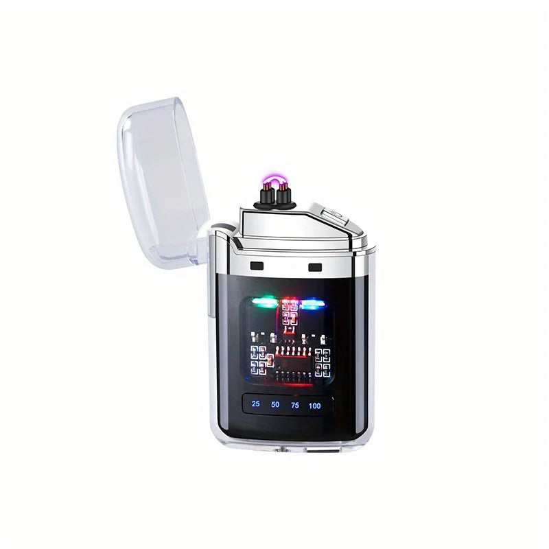 Transparent Dual Arc Plasma Lighter Windproof Electric Pulse Lighter Type-C Fast Rechargeable Portable Gift for Camping Candles
