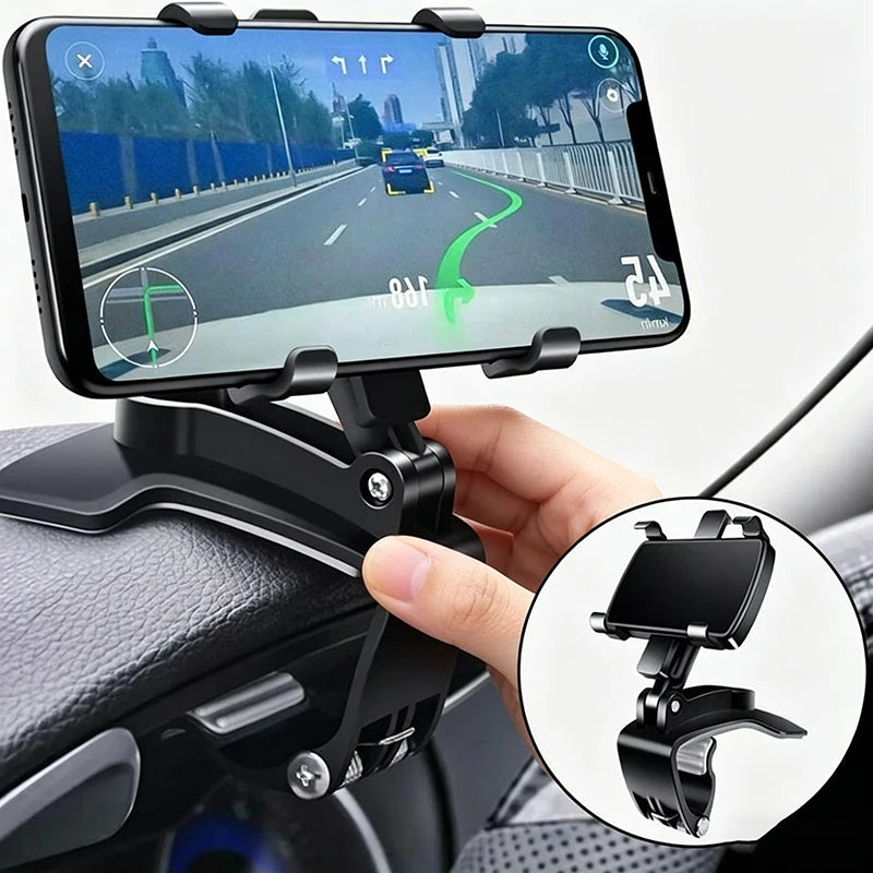 Car Phone Holder 360° Rotating, Universal Adjustable Spring Clamp, Anti-Vibration Secure Mobile Mount for Car Air Vent