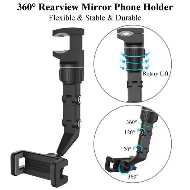 For All Car Rearview Mirror Phone Holder 360° Rotatable and Retractable Car Phone Mount Multifunctional Rear View Mirror Holder