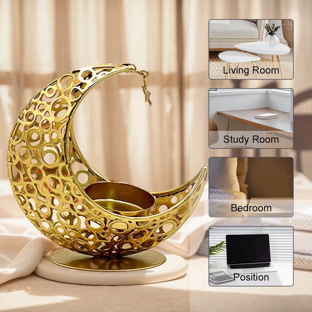 Eid Mubarak Candle Holder Moon Candle Holder Home Islamic Muslim Party Decor Ramadan Candlestick Holder for Eid Al Adha Gifts