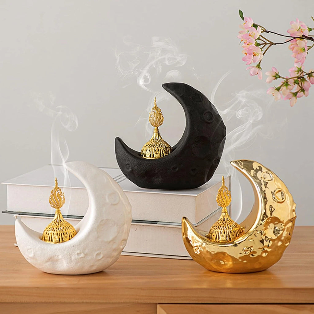 Moon Burner Ceramic Fountain Holder Yoga Meditation Decor Moon Decor Yellow Incense sticks Coil incense burners Insense holder