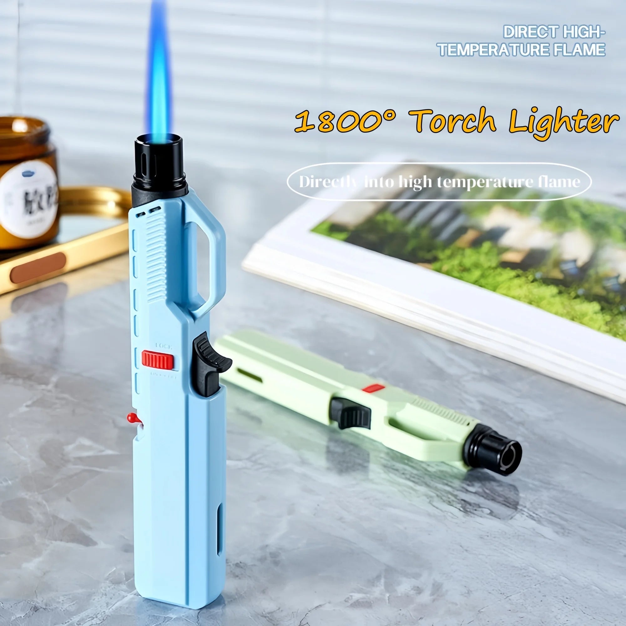 Portable 1800° Torch Jet Lighter Windproof Blue Flame 360 ° Reversible Ignition Butane Igniter for Kitchen BBQ Men's Gift