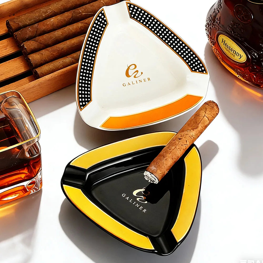 Portable Ceramic Cigar Ashtray Home 3 Slot Tube Ash Tray Travel Cigar Accessories Gift Box Packaging