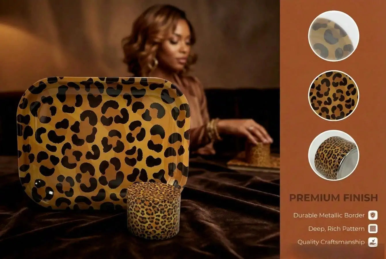 Cheetah Print Rolling Tray Set | Includes 180*140mm Rolling Tray, 4-Layers Aluminum Alloy Grinder |  Smoking Accessories Kit, For Friends, Families, And Smokers