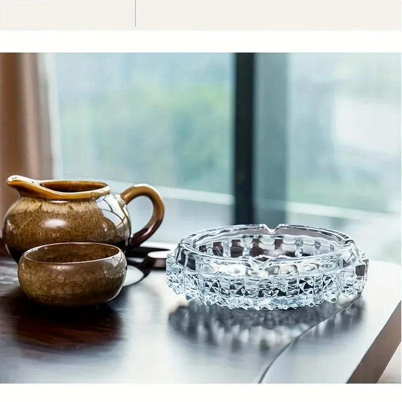 Elegant Crystal Glass Ashtray - Thick Round Design, Durable & Stylish for Home, Office, or Hotel Use | Perfect for Indoor Decor