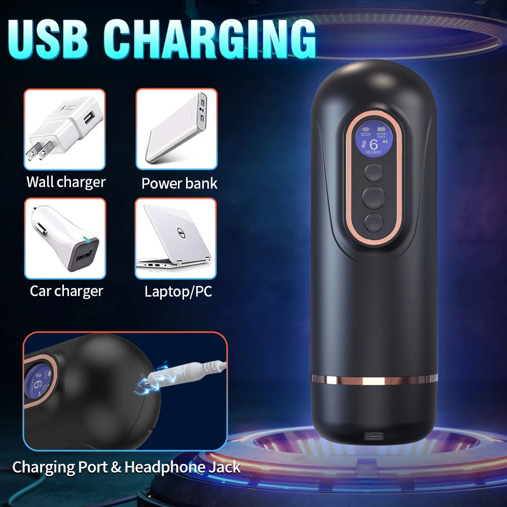 Automatic Telescopic Sucking Male Masturbator Vibrating Intelligent Heating Sexy Voice Earphone Pocket Pussy Sex Toy for Men