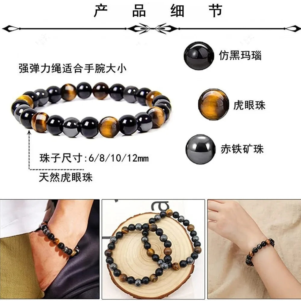 Hanging bracelet - Tiger Eye fashion for both men and women. Stone round beads. Tiger Eye stone bracelet.