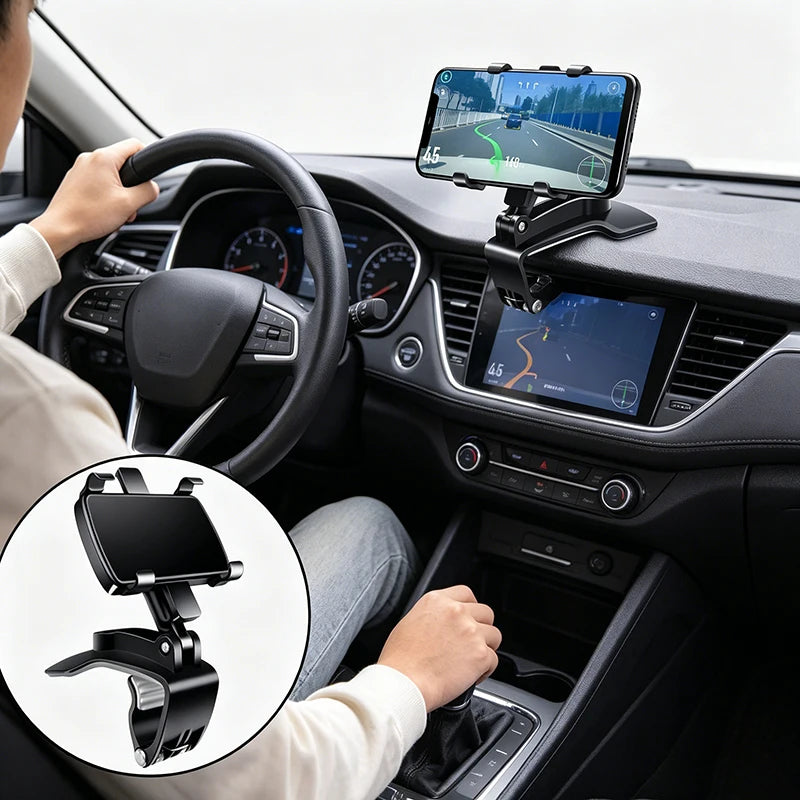 Car Phone Holder 360° Rotating, Universal Adjustable Spring Clamp, Anti-Vibration Secure Mobile Mount for Car Air Vent