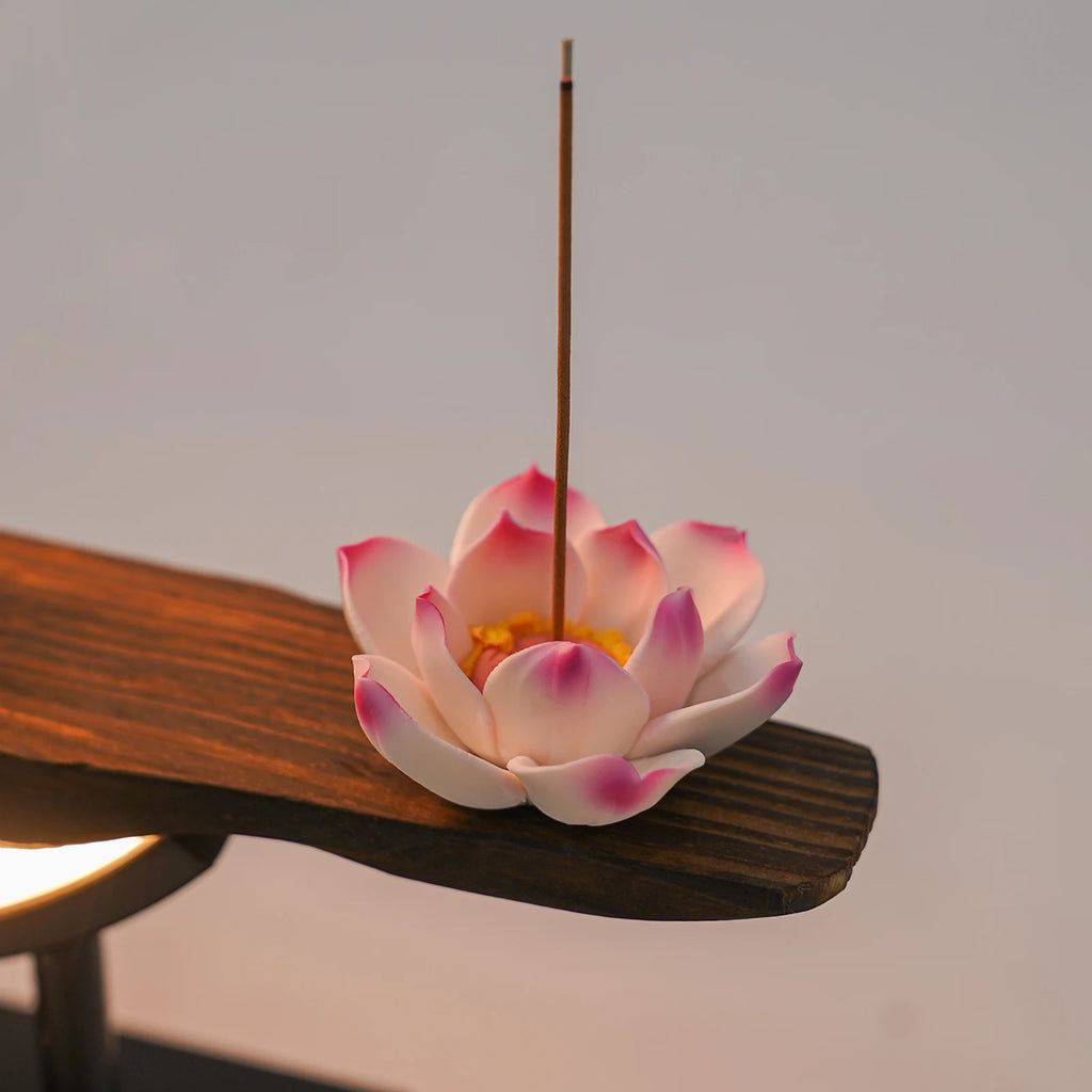 Backflow Incense Burner,Classical Backflow Incense Burner with LED Light,Decorative Incense Stand with Fake Peach Blossoms