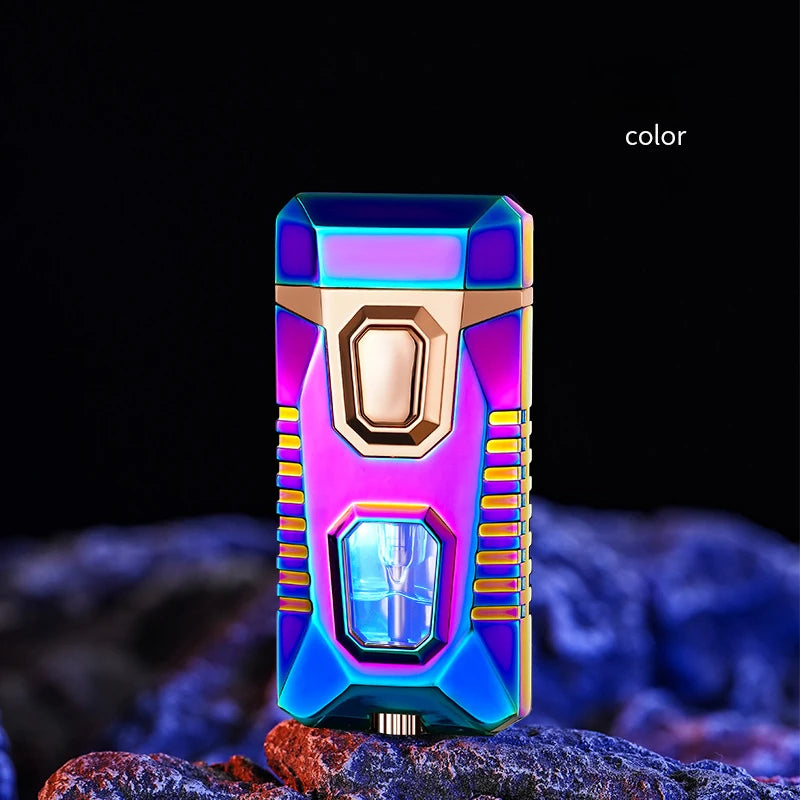 2 IN 1 Cigarette Lighters for Smoking, Mecha's Cool Body Grinder Lighter Gas Butane Torch Lighters, Box Packed as Gift for Men