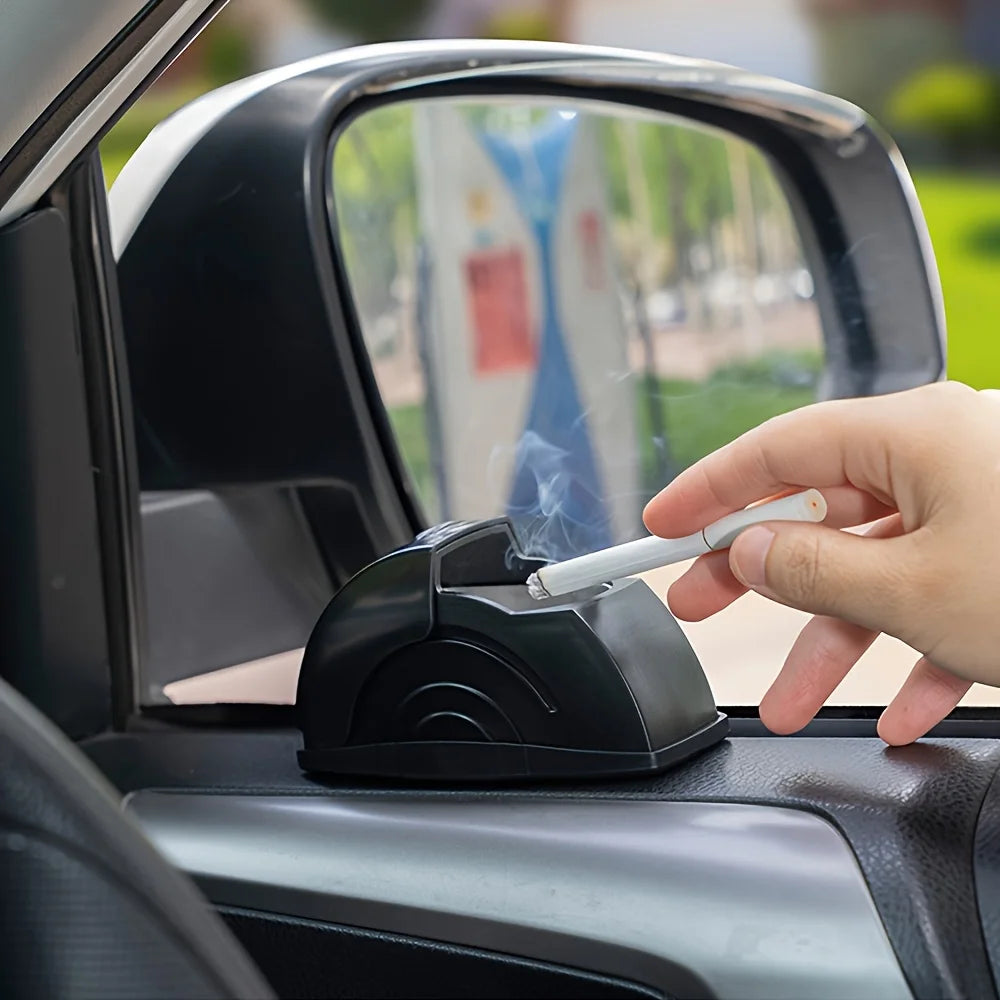 Car ashtray with flip-top design prevents ash from flying. It holds window dust, compact and durable, a practical and ideal gift