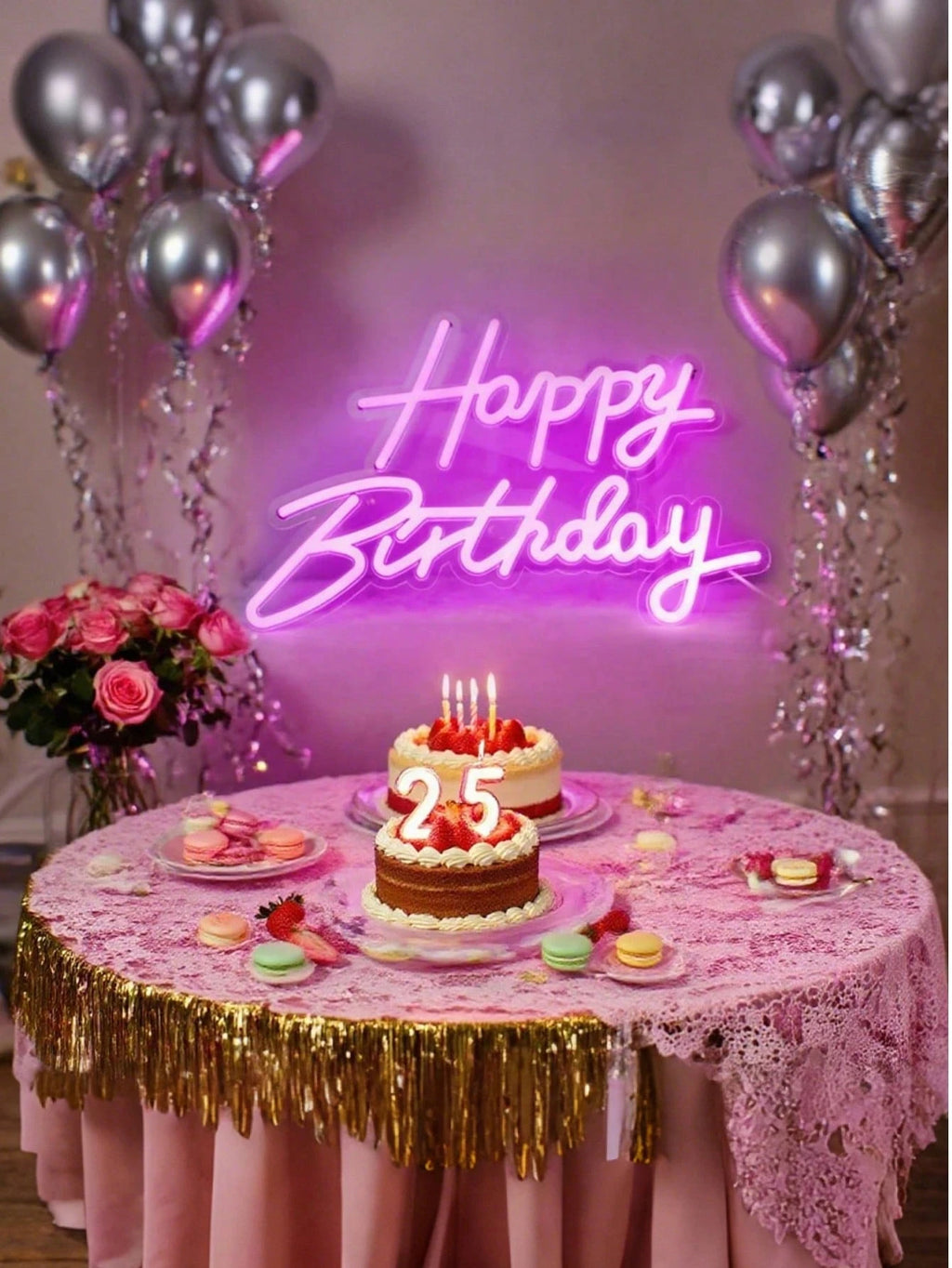 Pink/Cool White/Warm White Light Happy Birthday Neon Light Sign, Suitable for Restaurant Parties, Holiday Decorations, Party Venues, Bedroom Surprises, Living Room Gatherings, and as an Essential Photo Prop