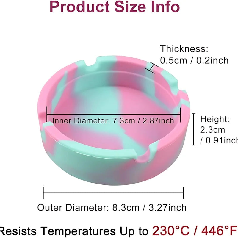 Trendy Pink & Green Swirl Silicone Ashtray - 8.3×2.3cm Heat-Resistant Ashtray with 4 Cigarette Slots, Portable & Stylish Gift