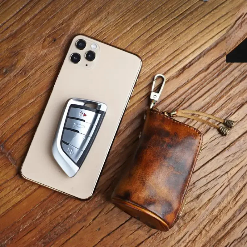 1pc Viking Sporran Mini Handcrafted Thick Leather Waist Bag Change Holder Pouch Keychain Zipper Coin Purse for Men and Women