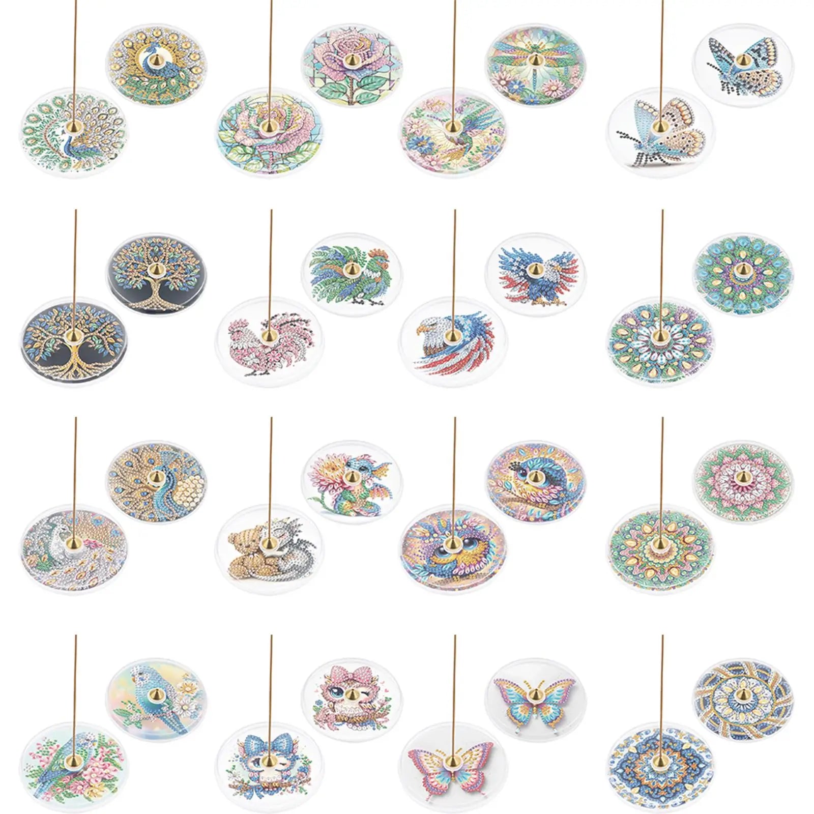 2Pcs Acrylic Special Shaped Colorful Pattern 5D DIY Diamond Art Incense Holder Diamond Painting Aroma Stand for Yoga Meditation