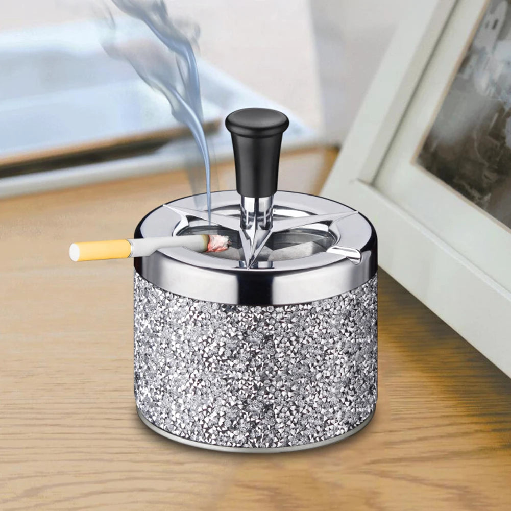 Push Down Ashtray with Lid Spinning Ashtray Windproof Car Ashtray Metal Desktop Ashtray for Cigarette Smoking