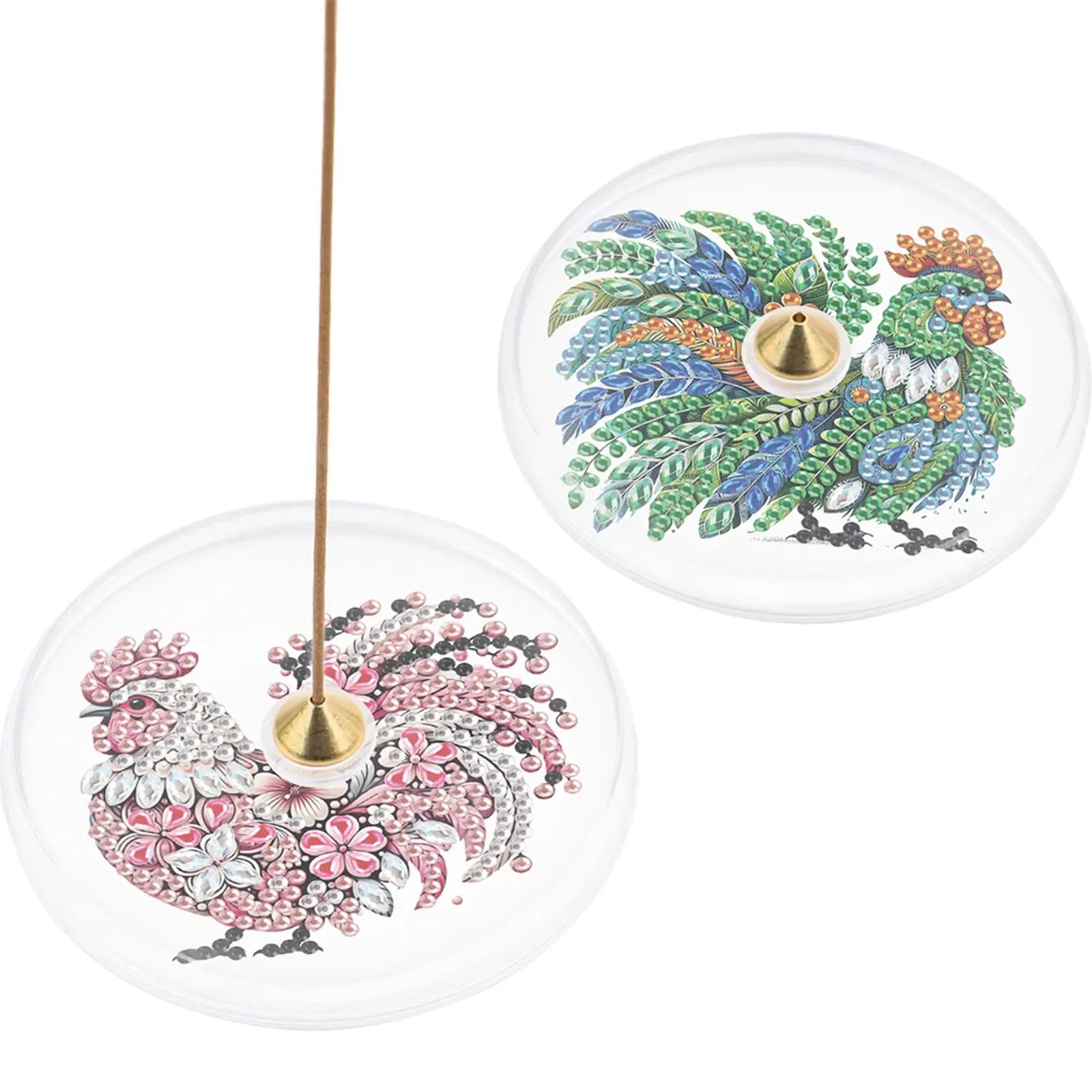 2Pcs Acrylic Special Shaped Colorful Pattern 5D DIY Diamond Art Incense Holder Diamond Painting Aroma Stand for Yoga Meditation