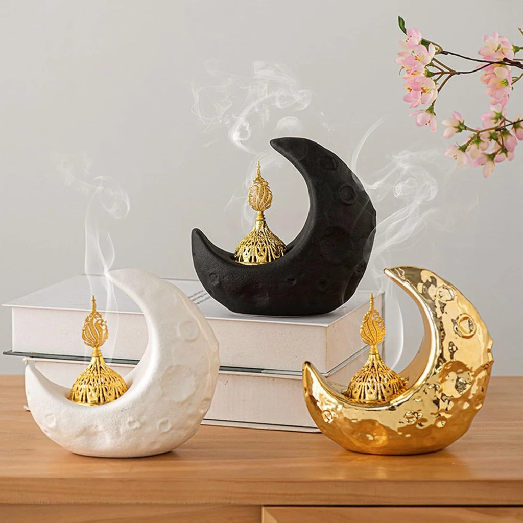 Moon Burner Ceramic Fountain Holder Yoga Meditation Decor Moon Decor Yellow Incense sticks Coil incense burners Insense holder