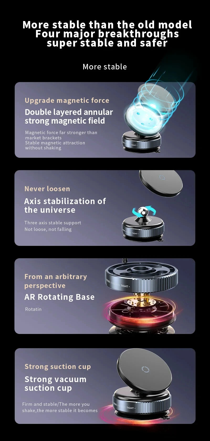 Magnetic Phone Holder Foldable Design 360° Adjustable Vacuum Car Mount For Cell Phone For iphone Live Streaming