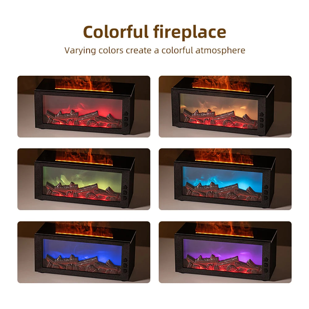 Humidifier Colorful Flame Fireplace Aroma Diffuser 300ml Waterless Auto Off Air Humidifier with Timer Remote Control for Home Be