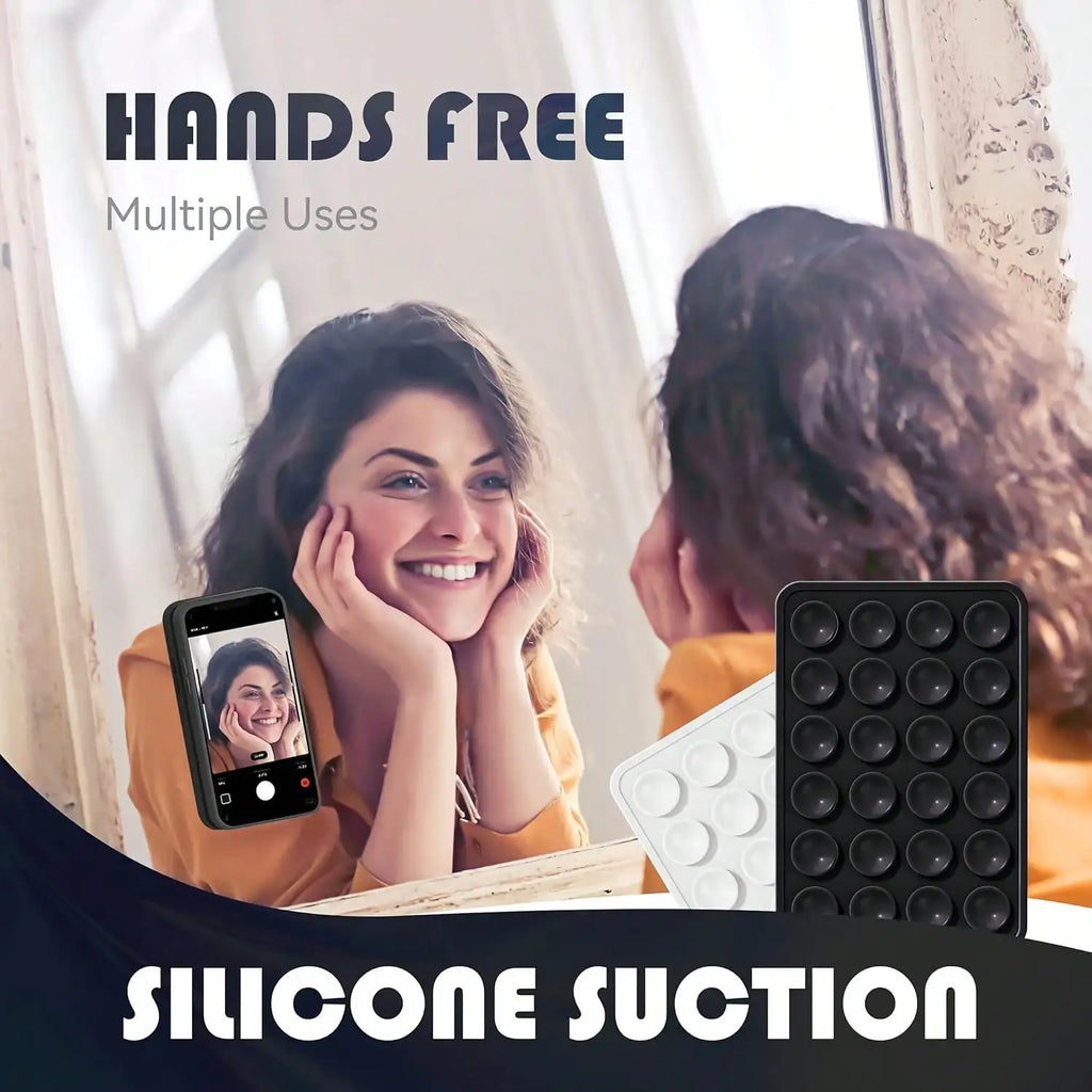 5-Piece Silicone Phone Grip Set - Suction Cup Adhesive for iPhone & Android, Hands-Free Stand with Mirror for Selfies & Videos