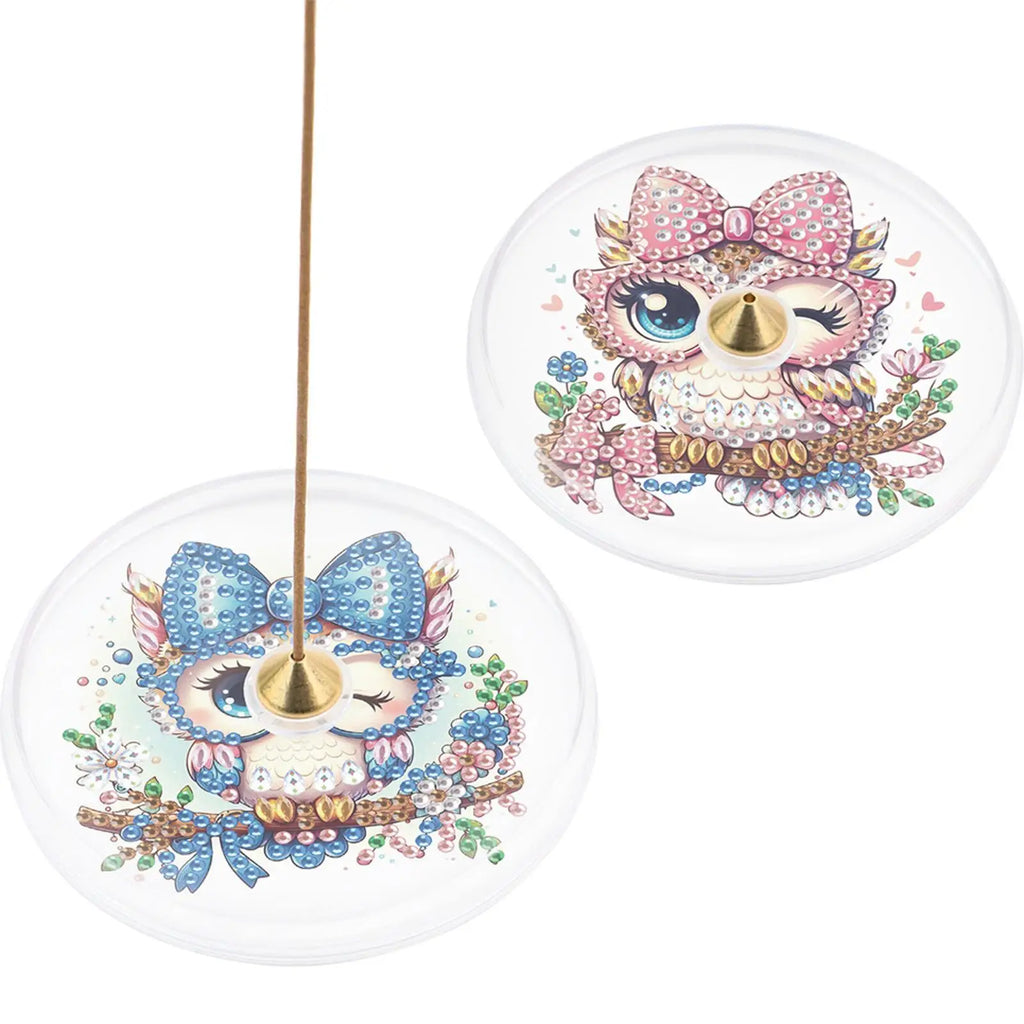 2Pcs Acrylic Special Shaped Colorful Pattern 5D DIY Diamond Art Incense Holder Diamond Painting Aroma Stand for Yoga Meditation