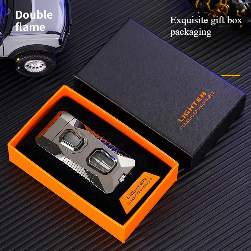 2 IN 1 Cigarette Lighters for Smoking, Mecha's Cool Body Grinder Lighter Gas Butane Torch Lighters, Box Packed as Gift for Men