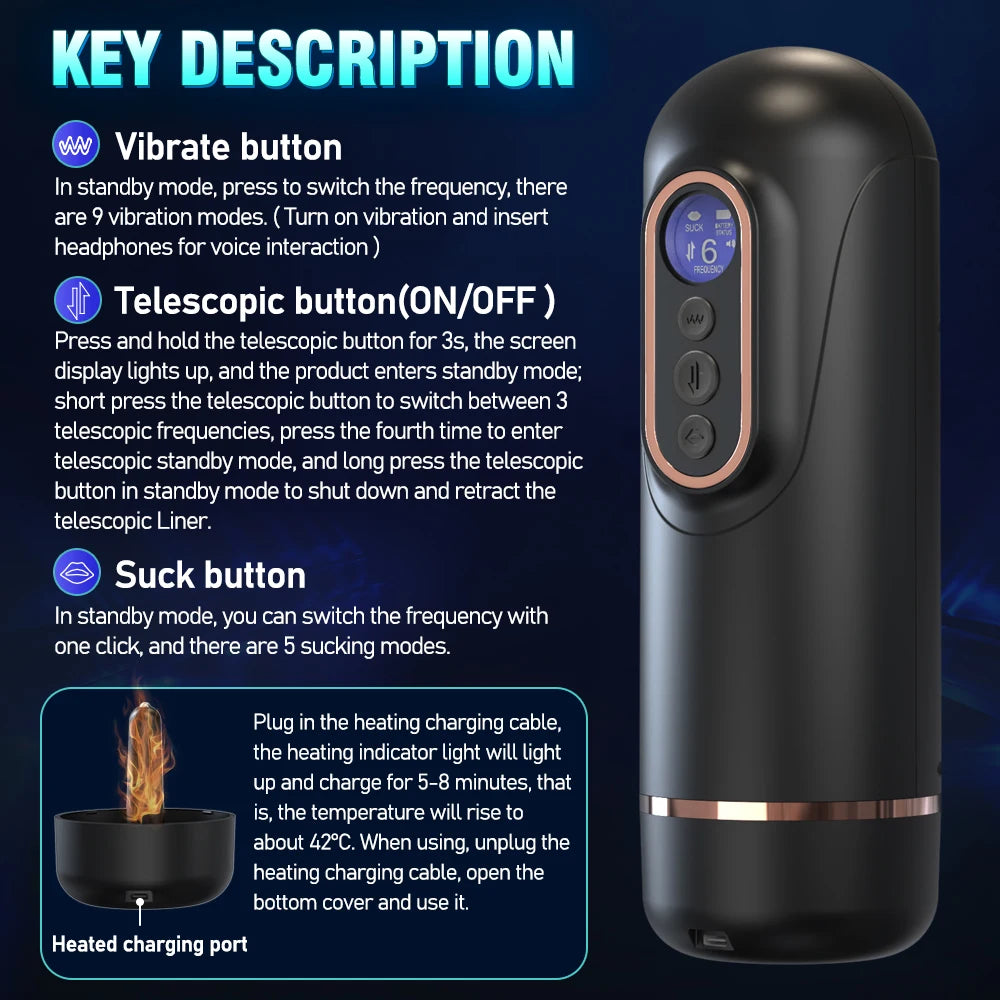 Automatic Telescopic Sucking Male Masturbator Vibrating Intelligent Heating Sexy Voice Earphone Pocket Pussy Sex Toy for Men
