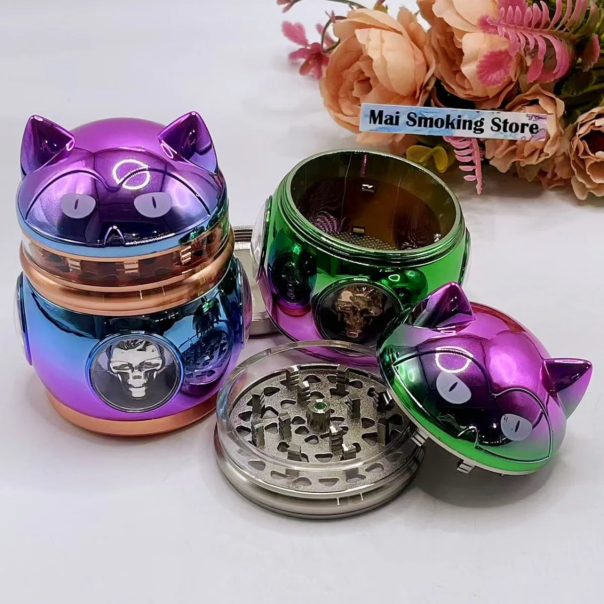 2.8inch Metal Cat Herb Grinder Mill 4-Layers Crusher Manual Mortar Pestle Tobacco Grass Grinder Cigarette Smoking Accessories