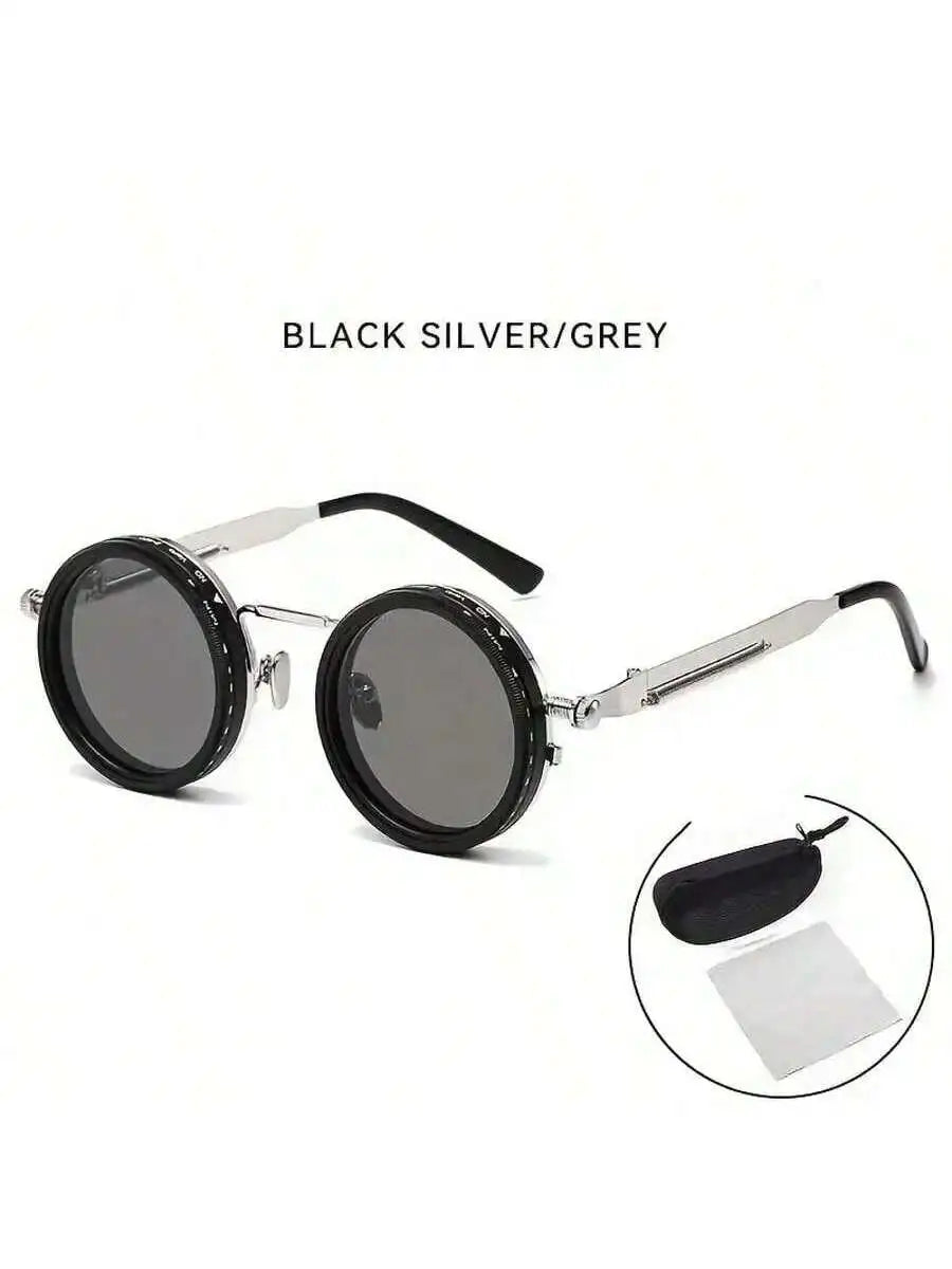 Men's Retro Spandex Style Rotating Sunglasses - Adjustable Brightness Steampunk Style Alloy Frame, Black And Gray Gradient Lenses, Travel And Fashion Accessories, Sunglasses, Party Sunglasses, Suitable For Bohemian Style Sung