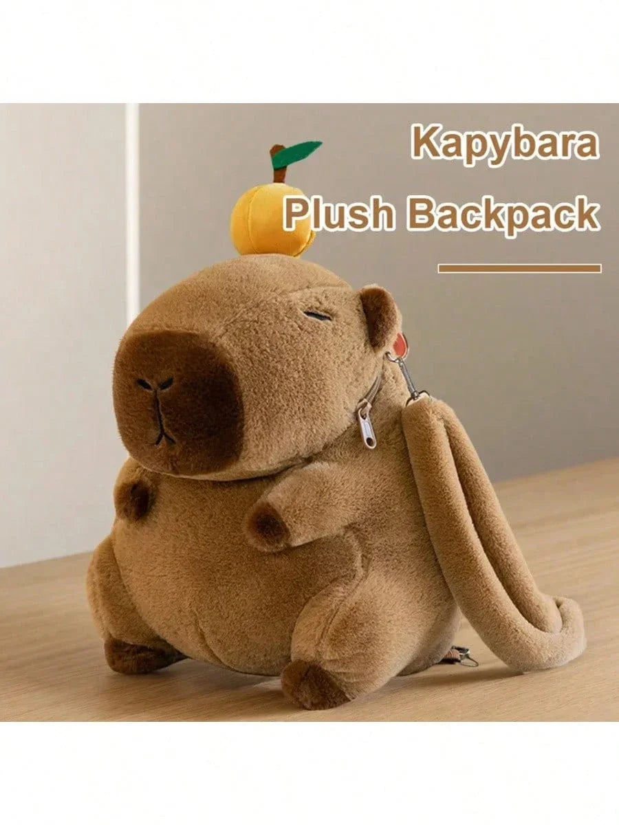 Cute Capybara Plush Backpack – Cartoon Capybara Shoulder Bag for Kids, Soft Fur School Bag Gift