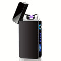 Windproof Dual Arc Plasma Lighter Metal Electric USB Rechargeable Flameless Lighter LED Power Display Portable Candles Camping