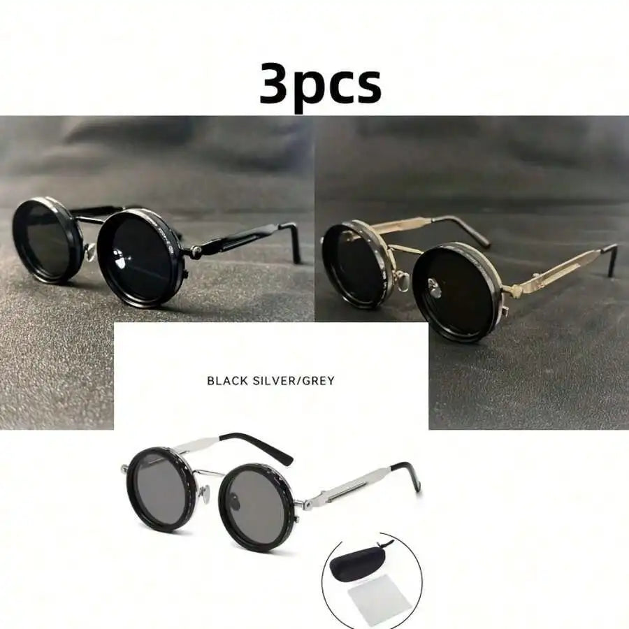 Men's Retro Spandex Style Rotating Sunglasses - Adjustable Brightness Steampunk Style Alloy Frame, Black And Gray Gradient Lenses, Travel And Fashion Accessories, Sunglasses, Party Sunglasses, Suitable For Bohemian Style Sung