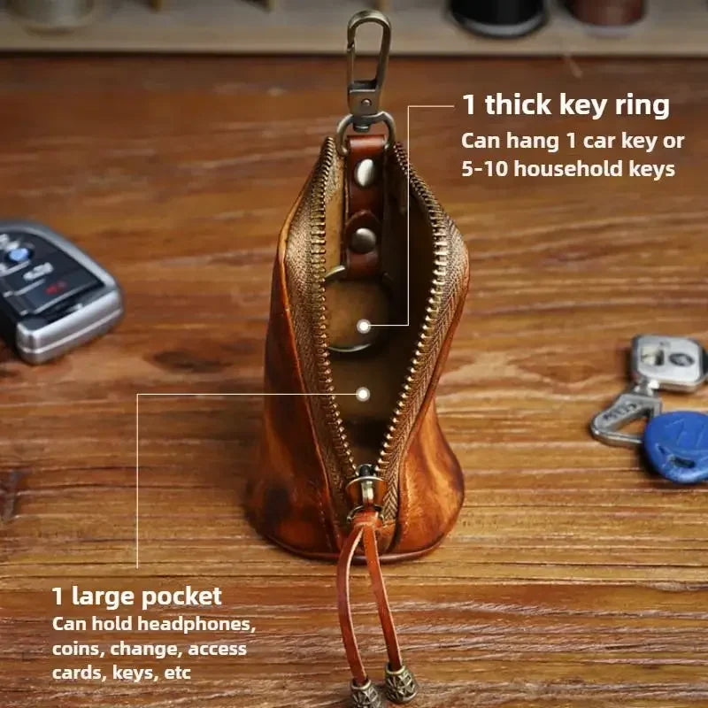 1pc Viking Sporran Mini Handcrafted Thick Leather Waist Bag Change Holder Pouch Keychain Zipper Coin Purse for Men and Women