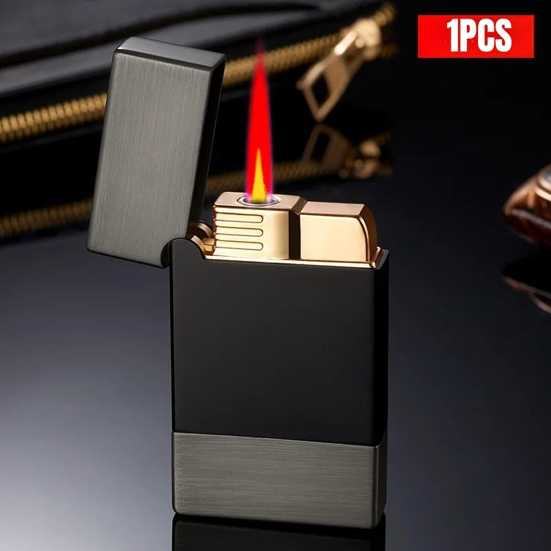 Metal Open Lid Steel Sound Jet Gas Lighter Windproof Portable Turbine Torch Lighter for Men's Gift Cigarette Accessories