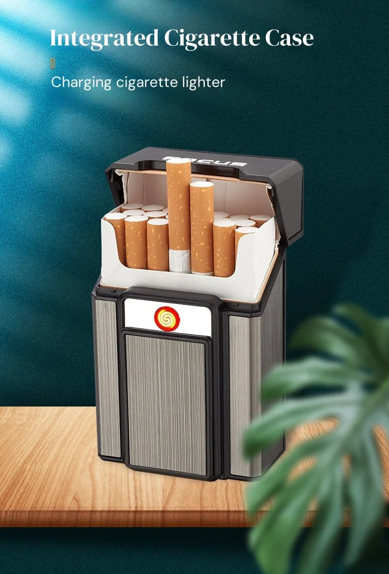 Cigarette Case with Lighter USB Rechargeable Windproof Tungsten Coil Igniter Holder Fits Soft & Hard Packs Holds 20 Cigarettes