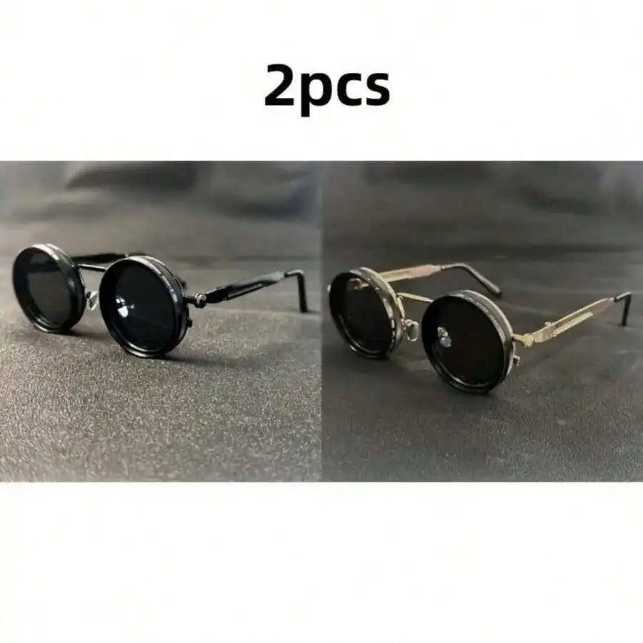 Men's Retro Spandex Style Rotating Sunglasses - Adjustable Brightness Steampunk Style Alloy Frame, Black And Gray Gradient Lenses, Travel And Fashion Accessories, Sunglasses, Party Sunglasses, Suitable For Bohemian Style Sung
