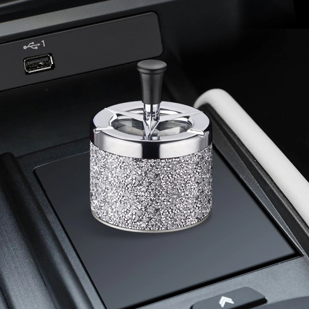 Push Down Ashtray with Lid Spinning Ashtray Windproof Car Ashtray Metal Desktop Ashtray for Cigarette Smoking
