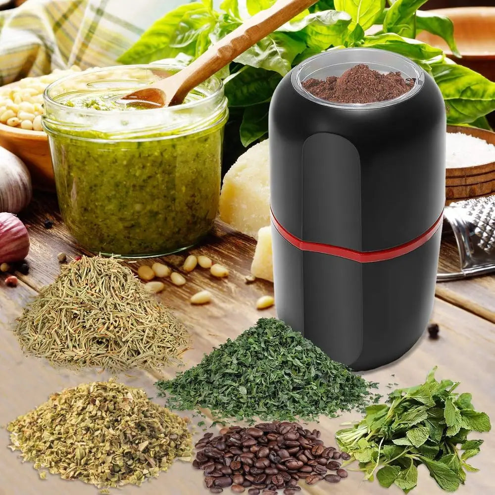 Large Electric Herb Grinder for Spices, Coffee, and Herbs with Cleaning Brush - Black