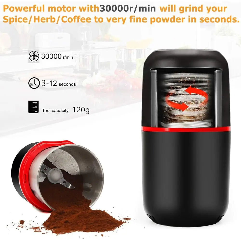 Large Electric Herb Grinder for Spices, Coffee, and Herbs with Cleaning Brush - Black