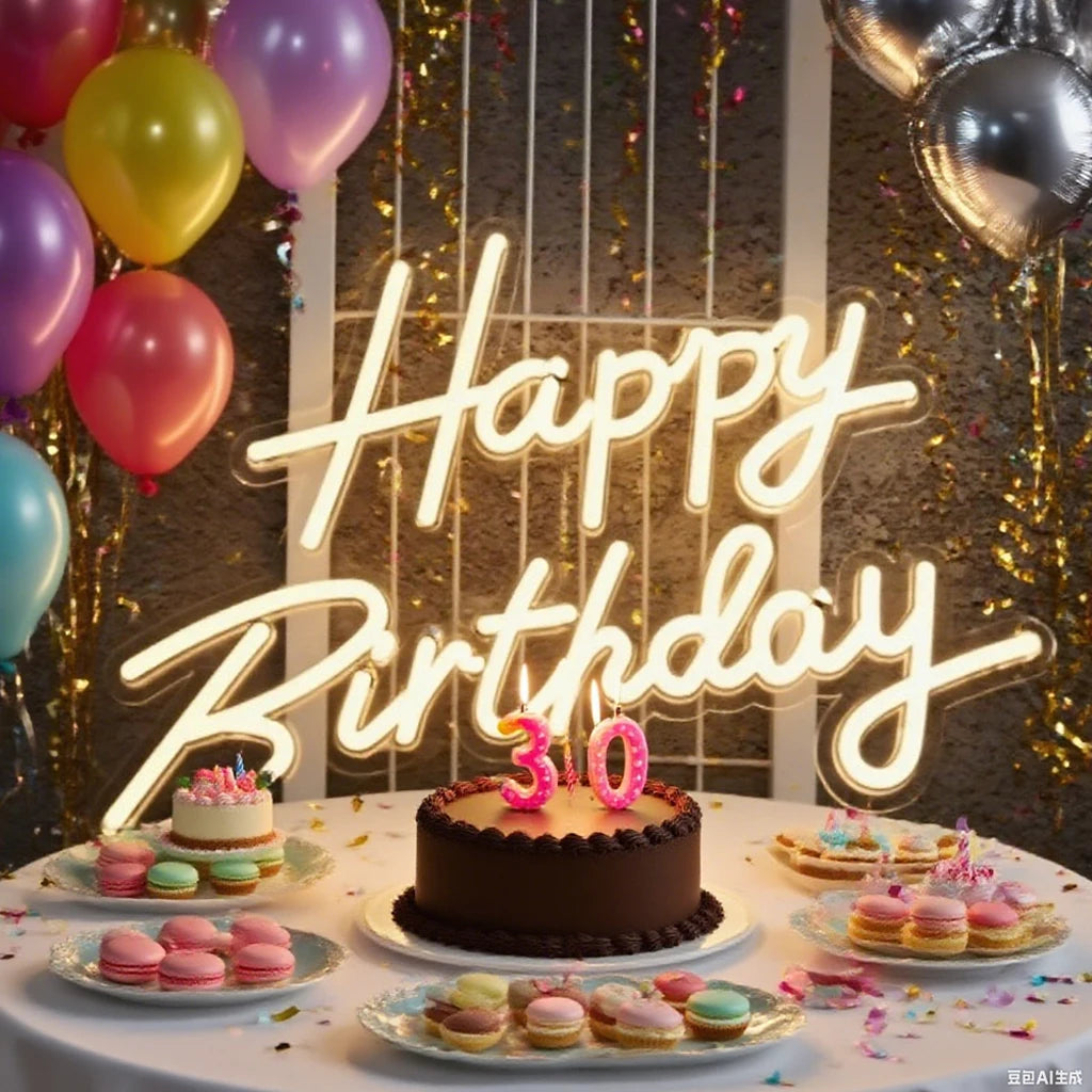Pink/Cool White/Warm White Light Happy Birthday Neon Light Sign, Suitable for Restaurant Parties, Holiday Decorations, Party Venues, Bedroom Surprises, Living Room Gatherings, and as an Essential Photo Prop
