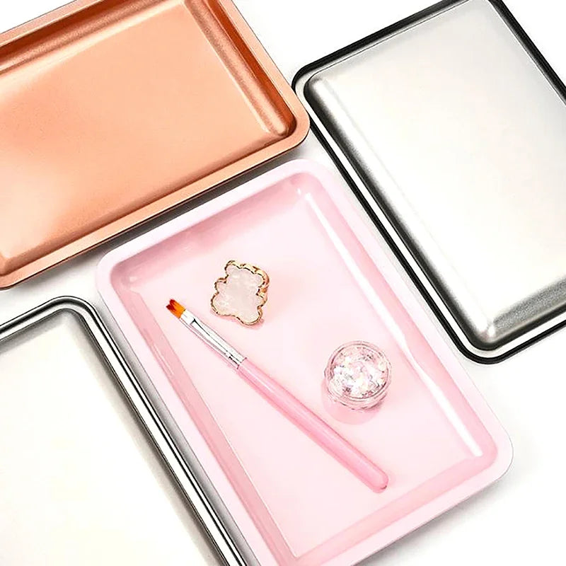 Stainless Steel Cosmetic Storage Tray Jewelry Tray Plate Doctor Surgical Tray Desktop Storage Tool Metal Fack Nail Art Tray