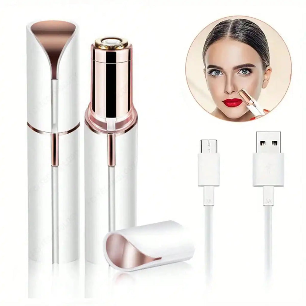 Women's Facial Hair Remover, Mini Epilator, Electric Shaver Portable Bikini Trimmer, Suitable For Lip, Chin, Underarm, Peach Fuzz, Fingers, Neck, Cheeks, USB Rechargeable (Gold And White)
