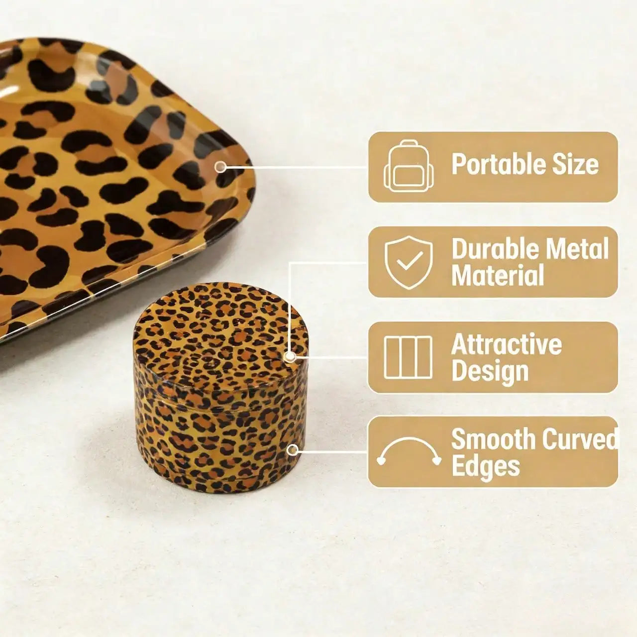 Cheetah Print Rolling Tray Set | Includes 180*140mm Rolling Tray, 4-Layers Aluminum Alloy Grinder |  Smoking Accessories Kit, For Friends, Families, And Smokers