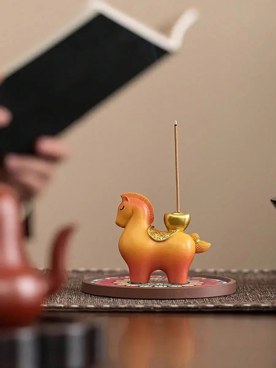 Handcrafted Horse Incense Holder - Traditional Design Aromatherapy Burner, Zen Desk Decor For Meditation, Unique Oriental Gift