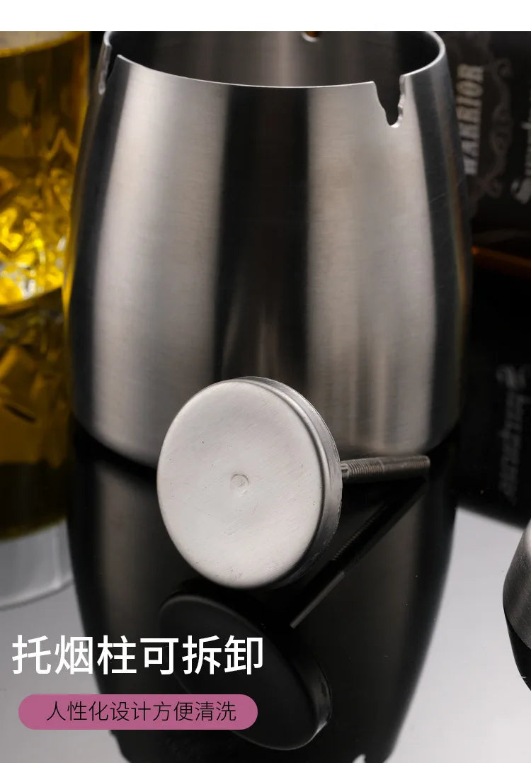 Portable Stainless Steel Ashtray U Groove, Creative Cigar Ashtrays with Cover, Windproof Smokeless Ashtray for Household Hotel